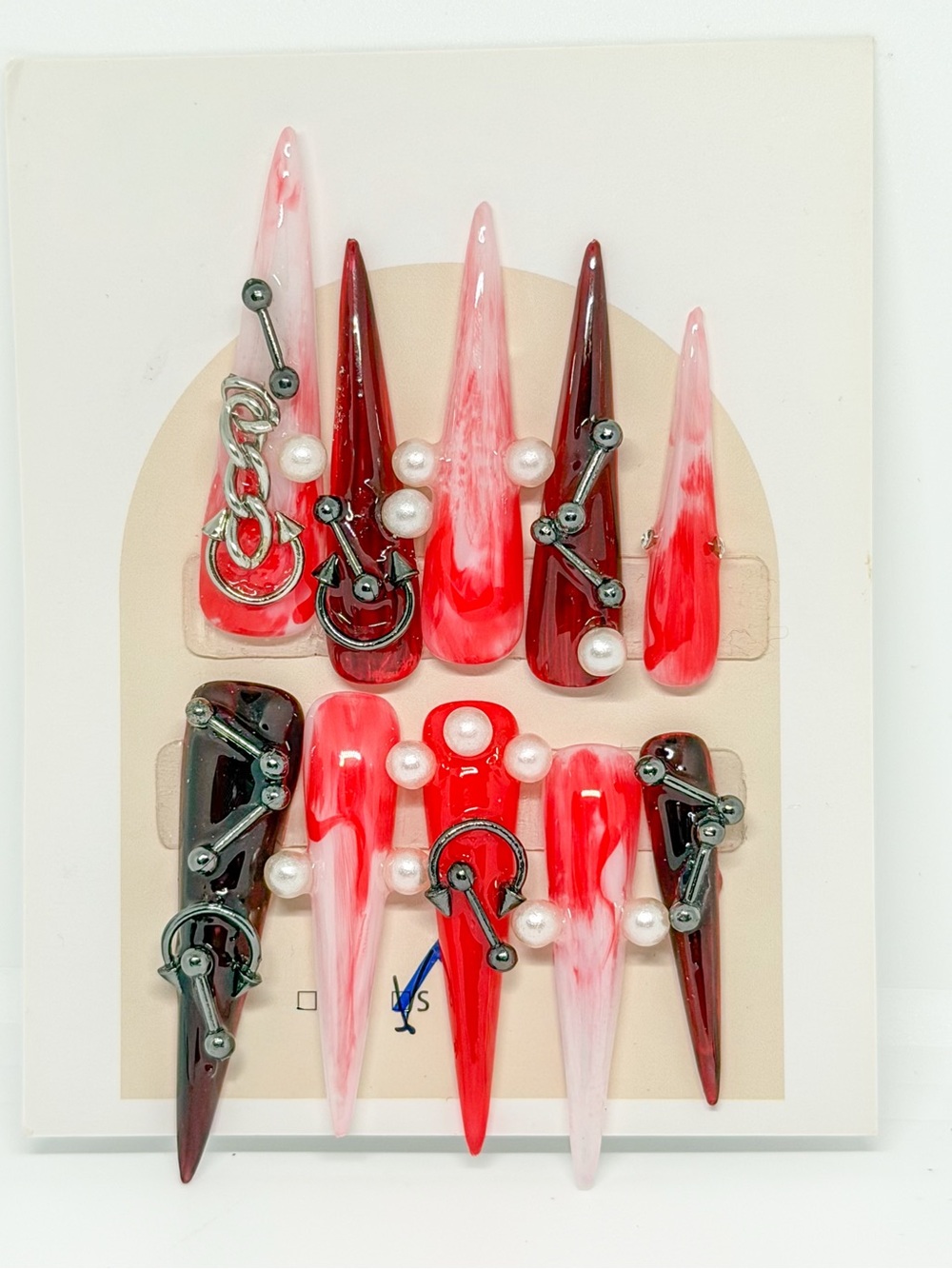 Red & Pink Statement Nail Set - Extra Long Stiletto